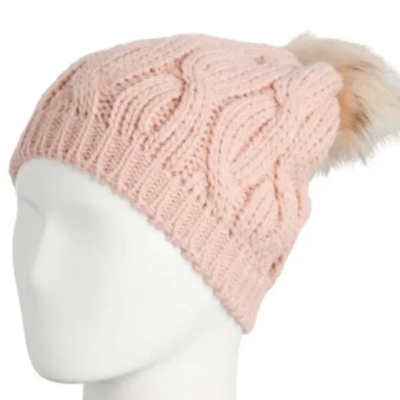 italian Cintelli Gallusso Pink Beani with Fur Pom - Picture 2 of 3